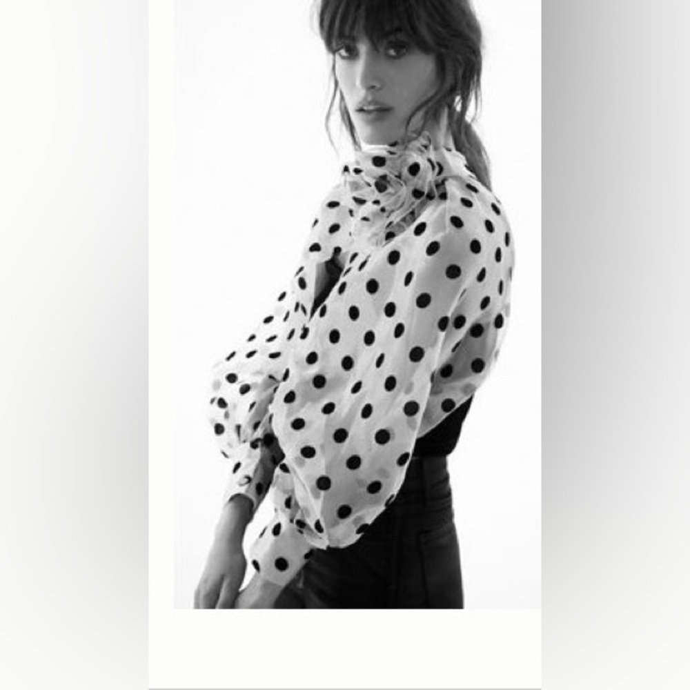 Anthropologie White Polka Dot Sheer Puff Sleeve Camisole